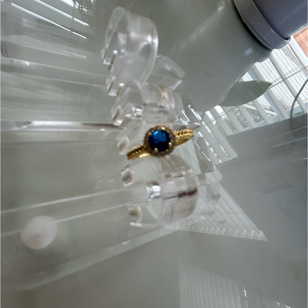 Women’s Size 7 Gold Plated Lab Grown London Blue Sapphire Ring